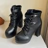 Mode Damen Schuhe Mode Seitlicher Reißverschluss Klobiger Absatz Stiefeletten für Damen Plateau Schuhe Kleid Lässig Damen High Heel Stiefel