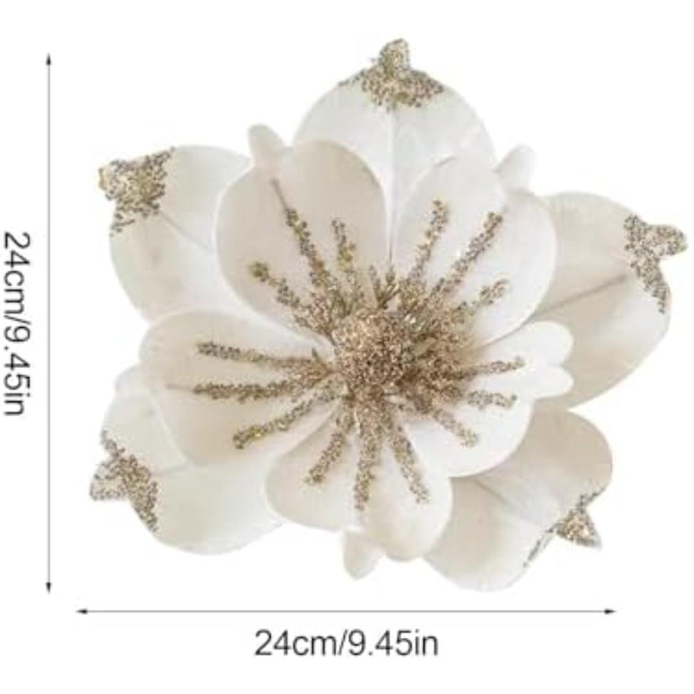 Realistiska tygmagnolia konstgjorda blomsterpinnar för julgransdekoration julpynt 24 x 17 centimeter