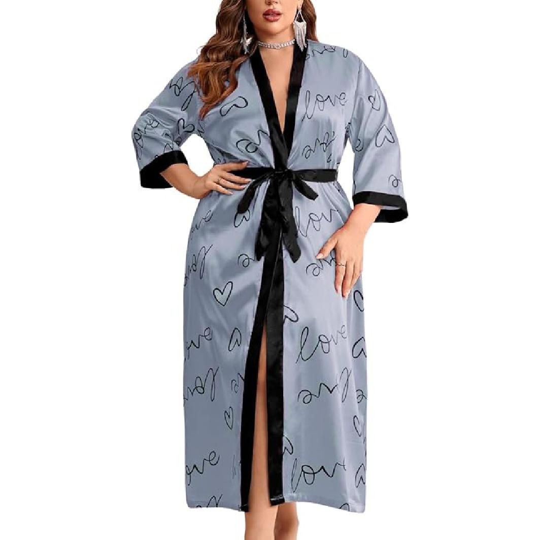 

Жіночий халат великого розміру на День Святого Валентина, сексуальний атласний халат, довгий одяг для сну 1XL сірий