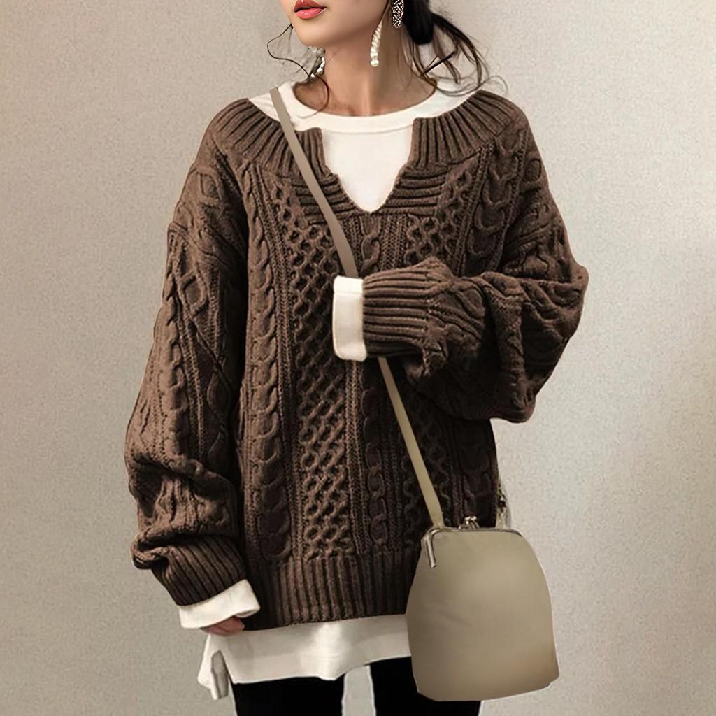 Dámský módní ležérní svetr jednobarevný svetr s dlouhým rukávem pulovr top