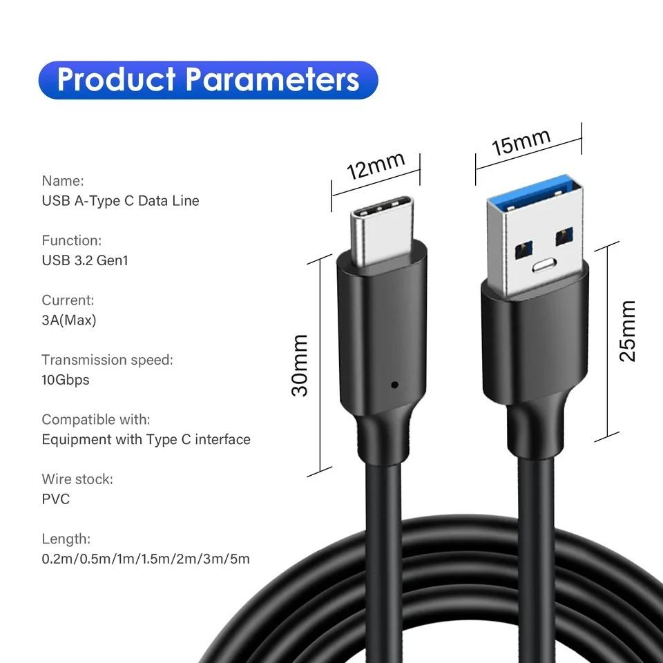 USB3.2 10Gbps Kabel typu C USB A na typ C 3.2 Přenos dat USB C SSD Kabel pro pevný disk PD 60W 3A Rychlé nabíjení 3.0 Nabíjecí kabel