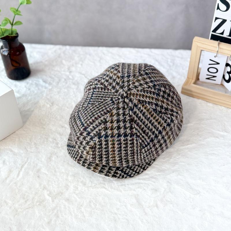 25 Early Autumn New Beret Female British Painter Hat Male Casual Plaid Retro Forward Hat Tide