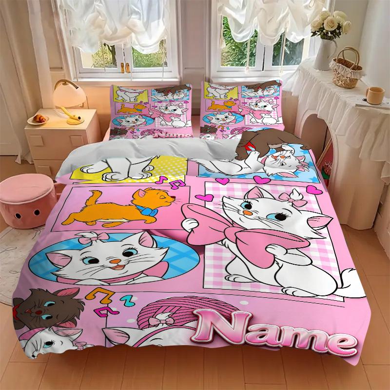 Custom Name Cute Pink Bow Heart Print 3Pcs Bedding Set Duvet Cover With 2 Bedro Pillowcase Home Birthday Gift