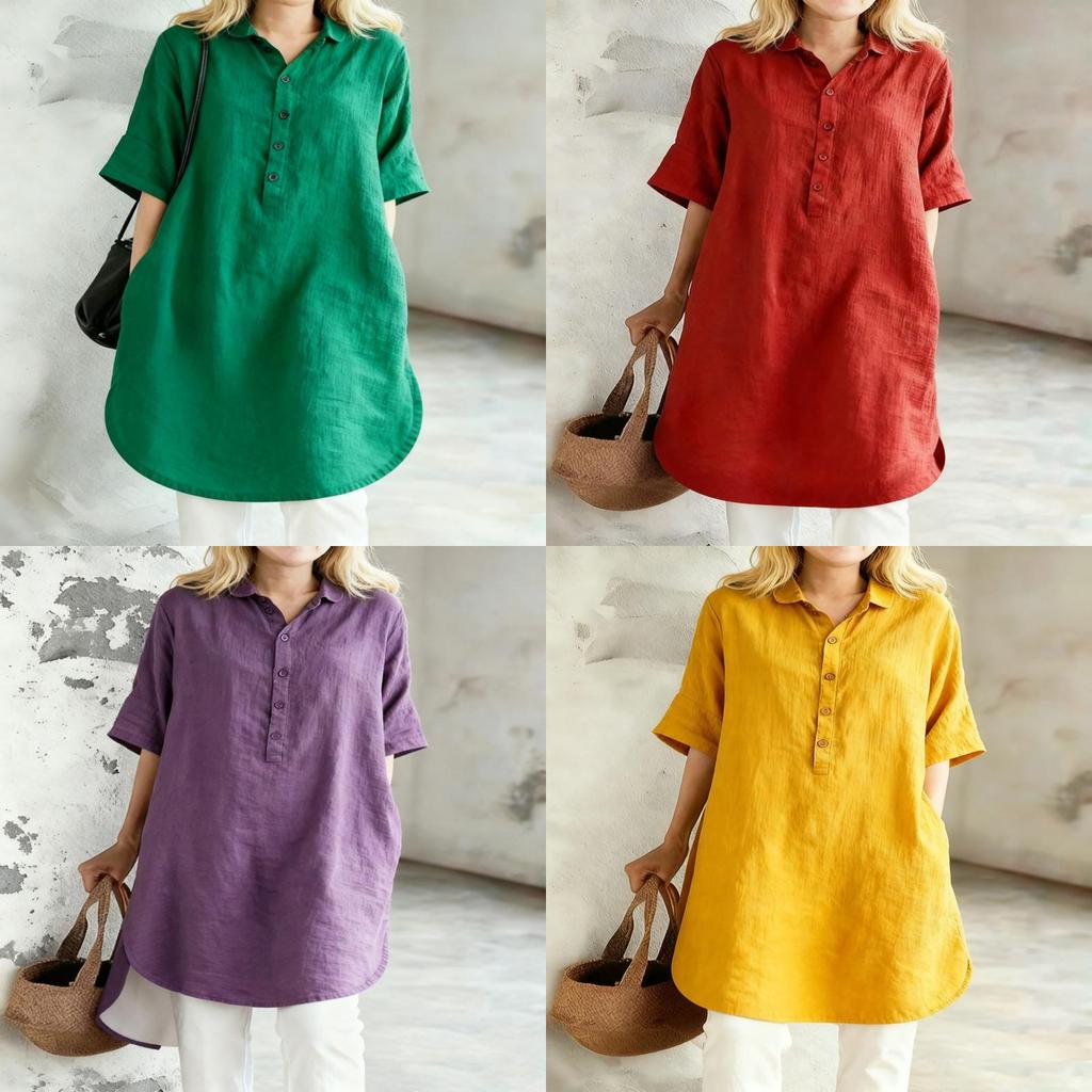 Cotton Linen Casual Dress With Pique Stitch For Summer Leisure Wear For Middleaged Women