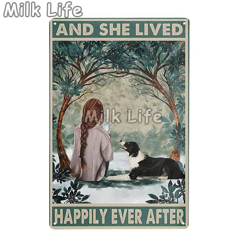 Metal Tin Sign Vintage Funny Border Collie Dog for Coffee Bathroom Toilet Pet Shop Home Sweet Home Sign Bedroom Art Wall Decor
