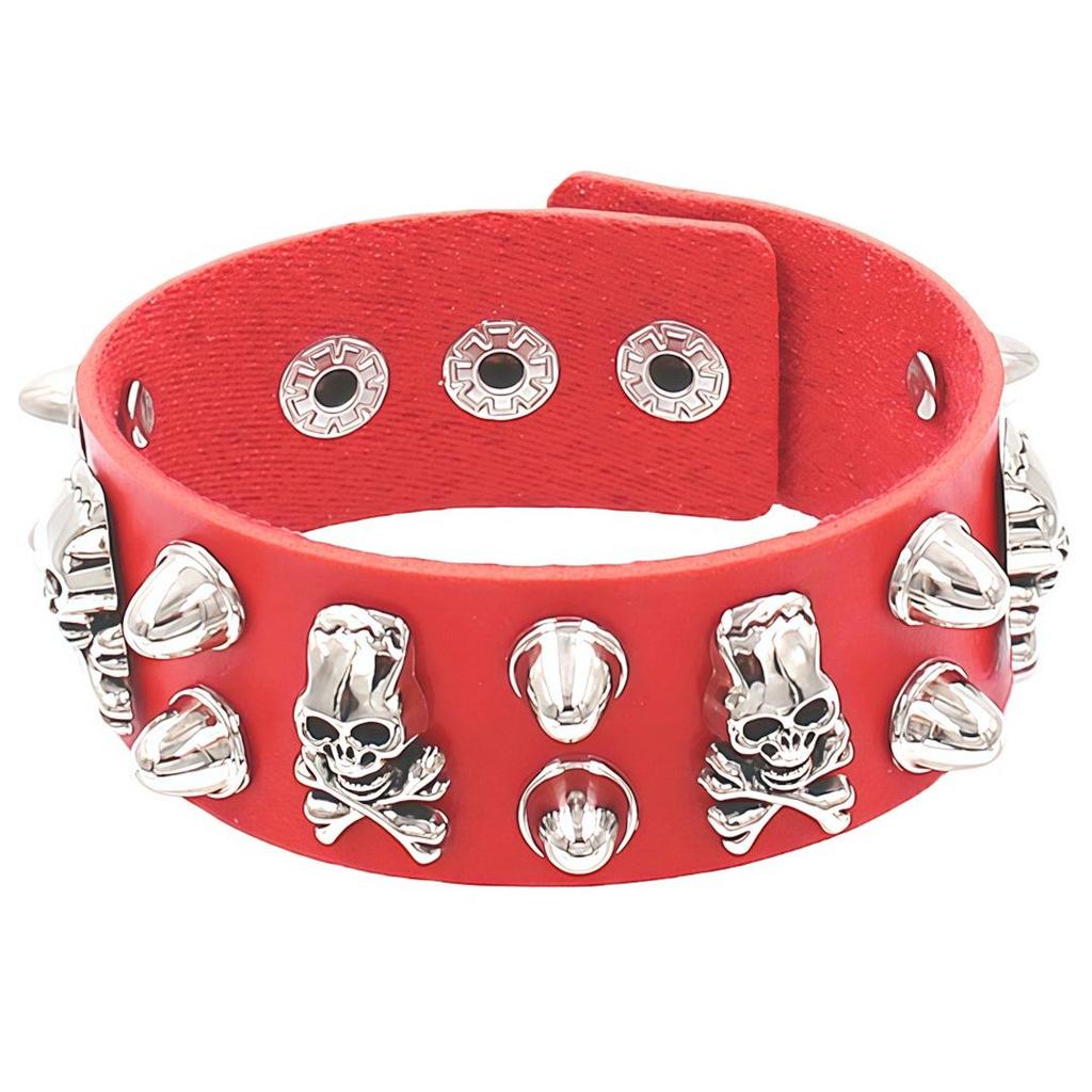 European & American Multi-layer Leather Skull Rivet Punk Bracelet
