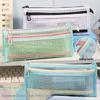 Large Capacity Dual-Layer Geometric Pencil Case with Transparent Design
