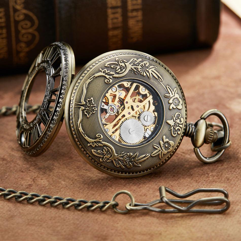 Steampunk Skeleton Mechanical Pocket Watch Men Women Antique Luxury Brand Necklace Pocket & Fob Watches Chain Male Female Clock