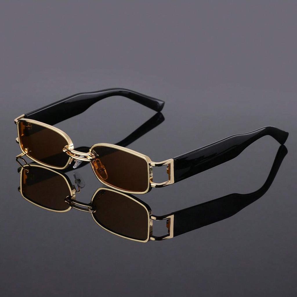 1pc Trendy Vintage Punk Rectangle Metal Frame UV400 Sunglasses Square Sun Shade Eyewear for Women Men Beach Vacation Eyeglasses
