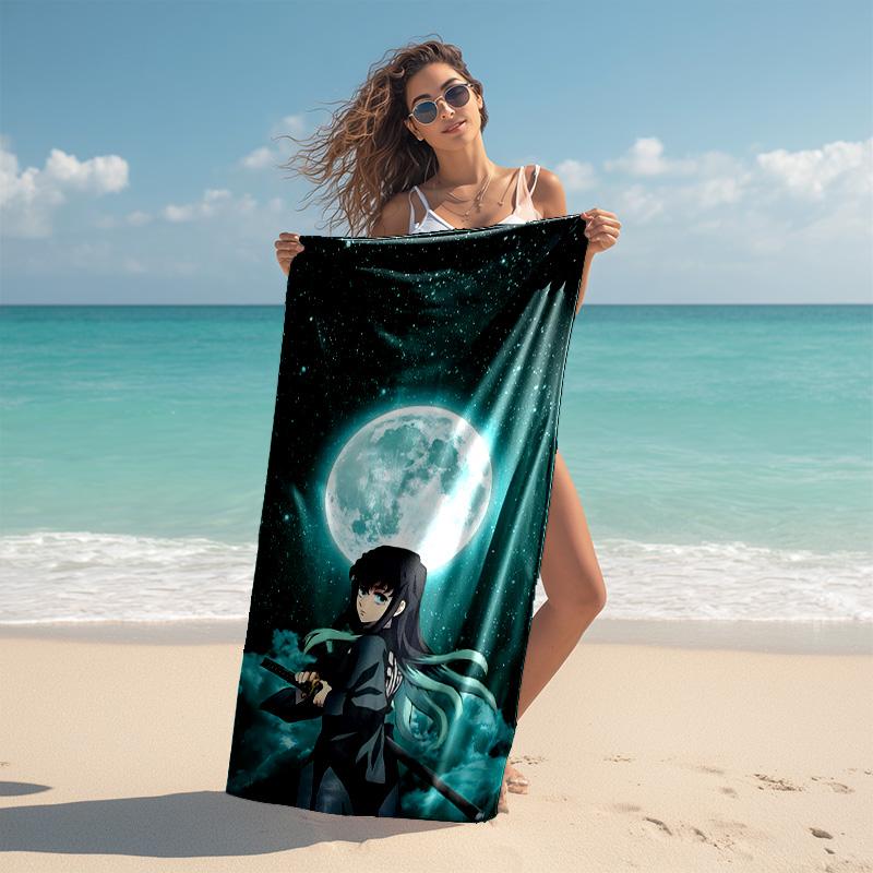 proof beach towel with Nezuko Demon Slayer Muichiro Tokito pattern - soft,absorbent,quick-drying,machine washable - perfect for swimming,camping,bathi
