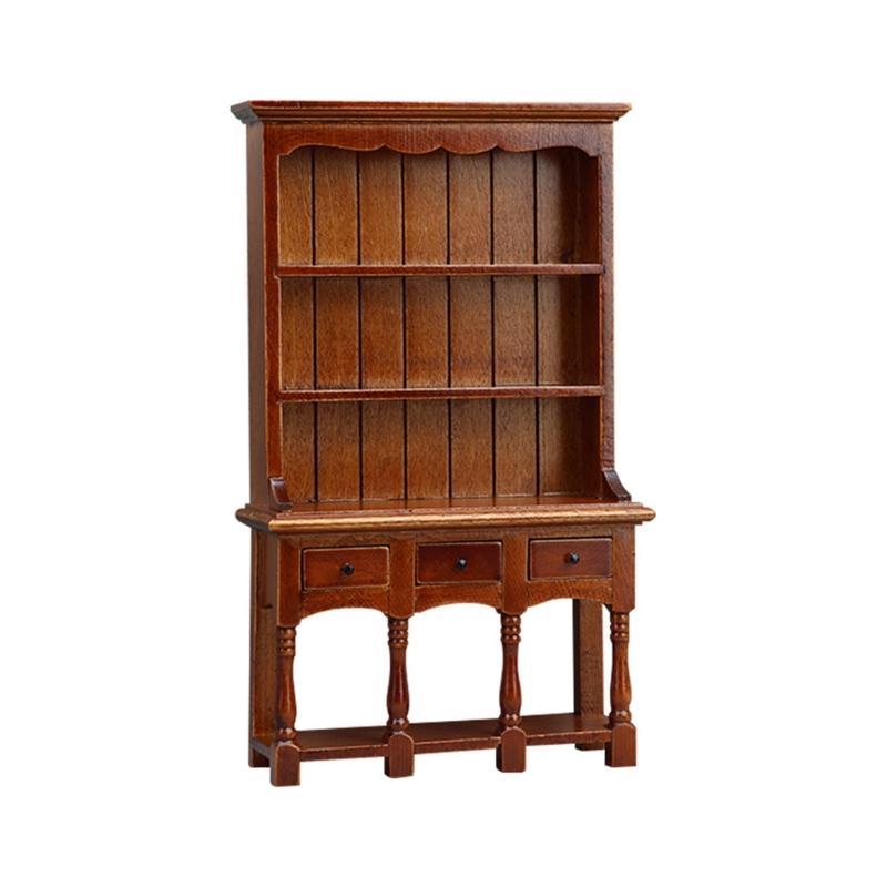 

Antique Wooden Storage Cabinet with Functional Drawers for 1/12 Miniature Dollhouses Bedroom Living Room Scene Display 1