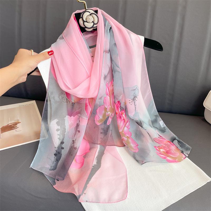 Luxury Brand Women Beach Scarf Georgette Silk Shawls Design Print Headband Female Summer Headband Wraps Sunscreen Hijab 2023