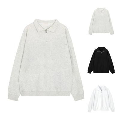 Men's Lapel Sweatshirt Casual Zip Collar Long Sleeve Pullover Loose Fit Solid Color
