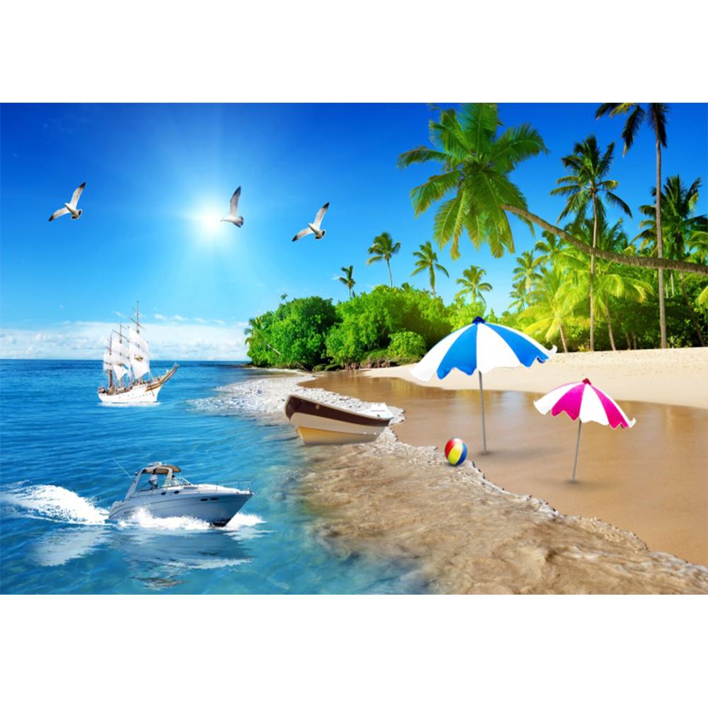 Tapeta Modrá obloha pláž Ostrov Plachetnice Nástěnná malba Ložnice Obývací pokoj Plážové nástěnné malby Domácí dekorace