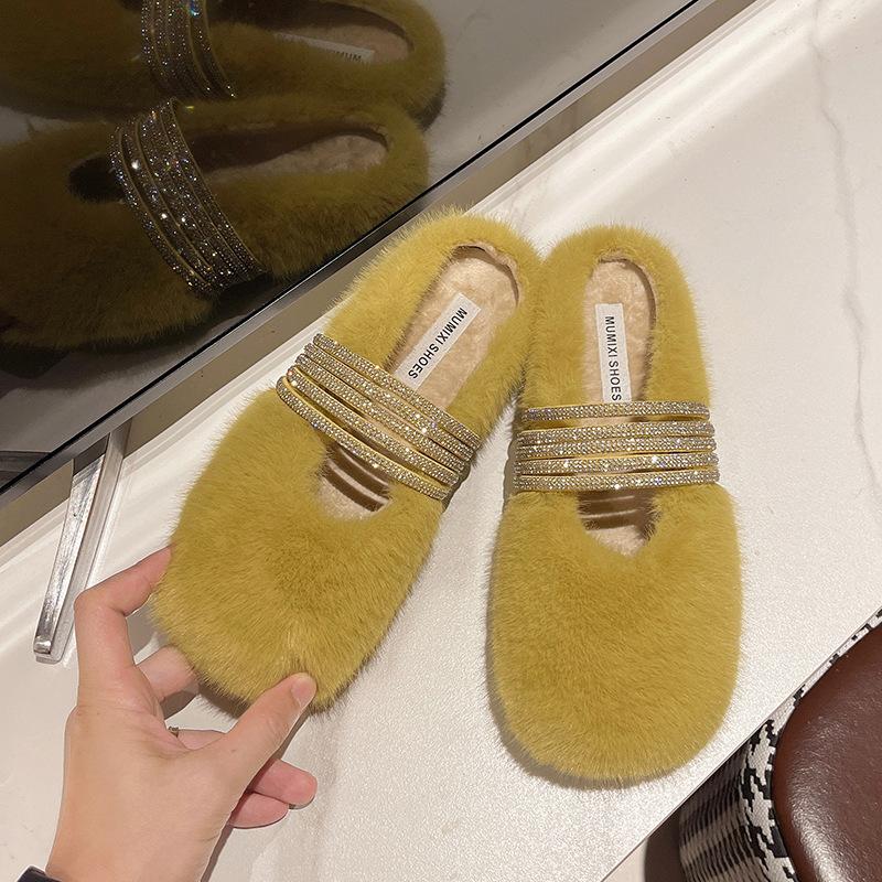 

Ленивые мохнатые туфли на одной педали, женские, для осени и зимы 2025, новая корейская версия, сказочные туфли Doudou, плоские хлопковые тапочки 40 жёлтый