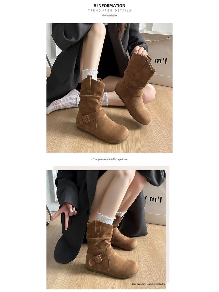 Women's Retro Ankle Boots: Hidden Heel, Western Cowboy Style, Slimming Push-Up, Martin Design - 2025 Autumn Collection