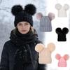 Unisex Retro Beanie Solid Color Fashion Keep Warm Stripe Casual Crimping Double Pompom Hat Winter Hat Knit Hat