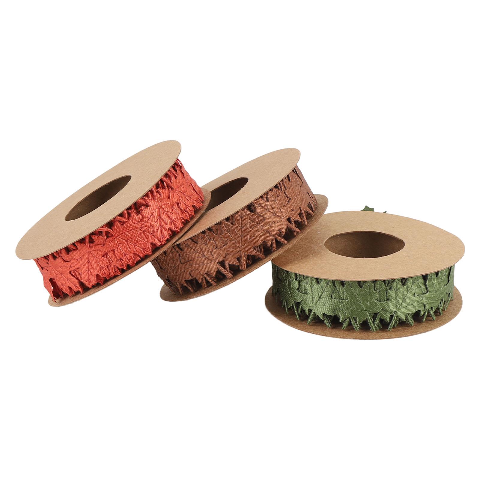 

3 Rolls Fall Ribbons for Crafts 3 Color DIY Wreath Gift Wrapping Bouquets Decorations Maple Leaf Thanksgiving Autumn Ribbons