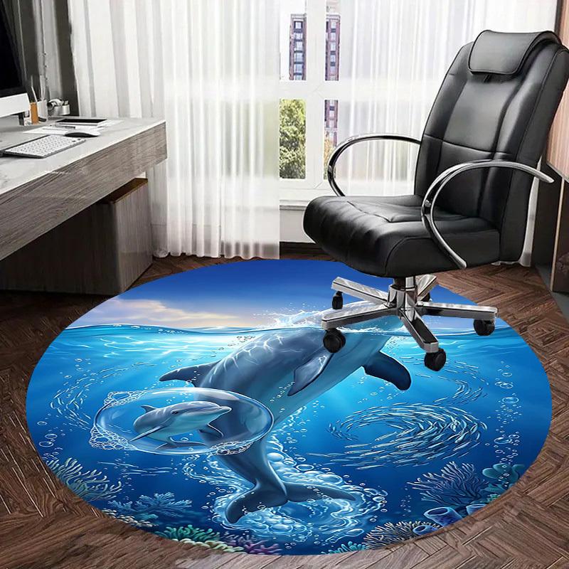 1PC dolphin ocean Non-Slip Floor Round carpet, Office, family, bedroom, Large Area Rug Indoor Rugs,  Durable Polyester-L0400
