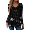 Women's Fashion Casual Christmas Tree Print V-Neck Decorative Button Long Sleeve T-Shirt Top