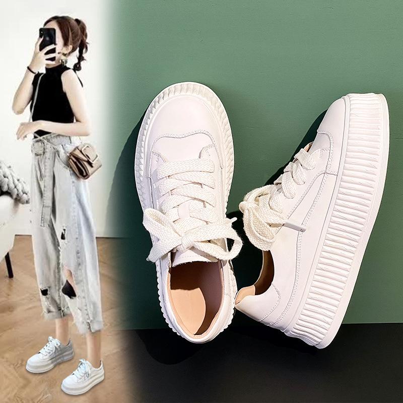 

Leather platform white shoes women s 2025 spring sports board shoes muffin biscuit shoes versatile height-increasing shoes 2025 new 35