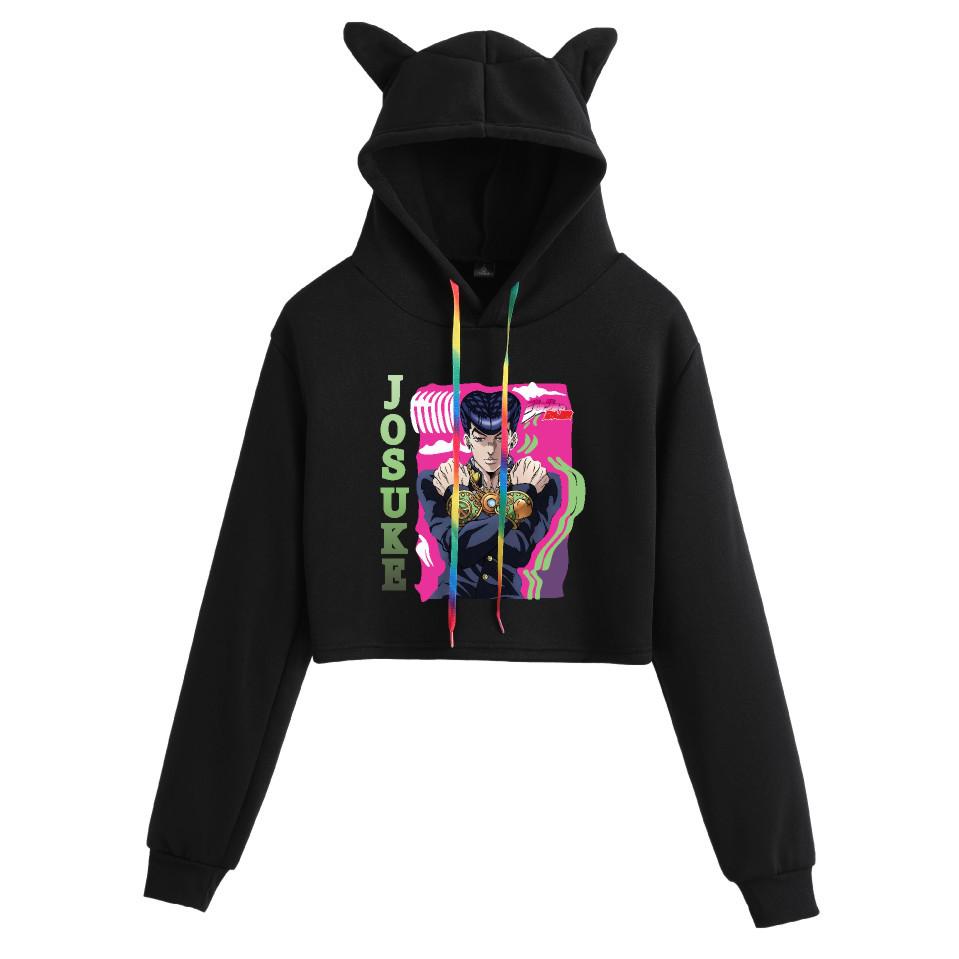 JOJO's Bizarre Adventure Anime Cat Ear Cropped Women's Hoodie