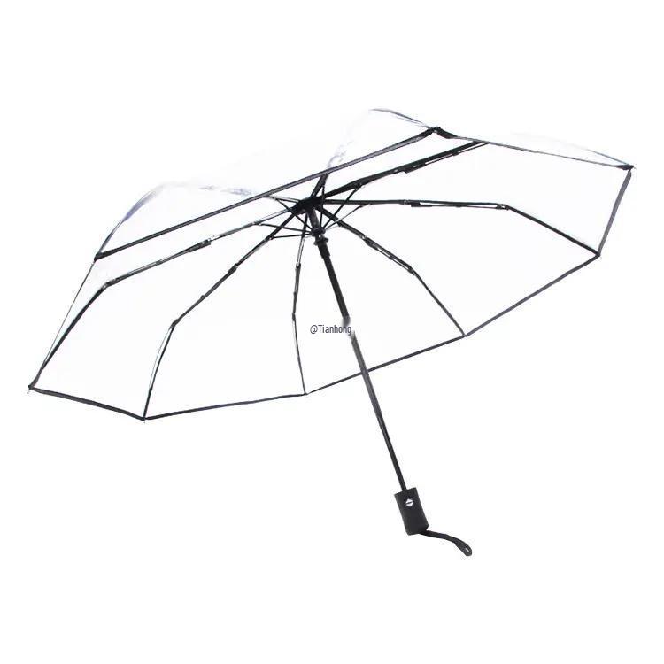 Japanese-Style Transparent Automatic Foldable Umbrella - Large, White, and Perfect for Influencer Photos
