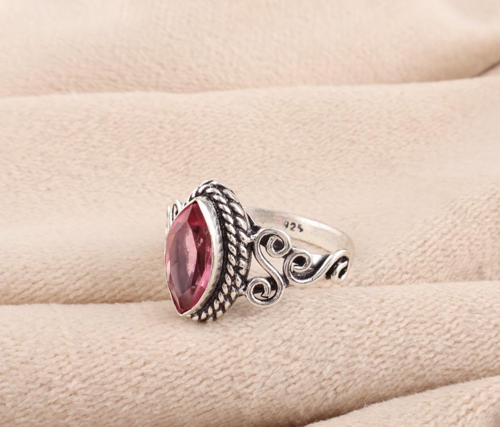 Natural Pink Tourmaline Gemstone 925 Sterling Silver Jewelry Handmade Women Ring PR-1-2