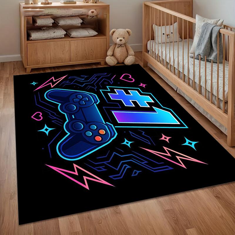 

1pc Neon Gamer Rug Number One Controller Pattern Non Slip Floor Mat for Kids Bedroom Playroom Cyber Home Decor Carpet 40X60cm