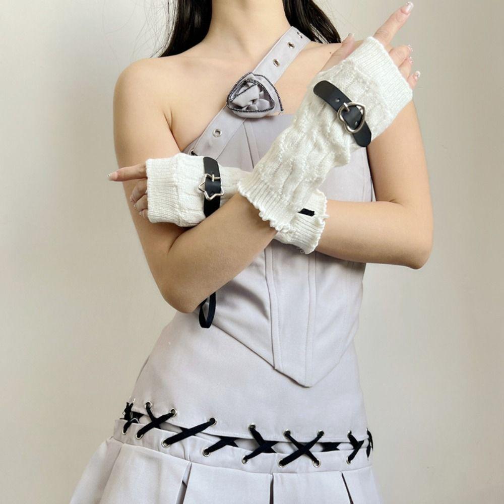 Elastic Knitted Arm Warmers Star Fingerless Gloves Streetwear Y2K Warm Sleeves  Girl Party