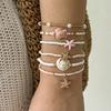 6 Pcs/Set Ceramic Sea Turtle Starfish Stacked Bracelets for Women Bohemian Pink Rice Beaded Multilayer Bracelets Party Jewelry