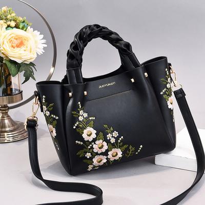 Nova Textura Grande Capacidade Bordada Simples Atmosfera Bolsa de Mão Ombro Único Transversal Bolsa Estrangeira Feminina