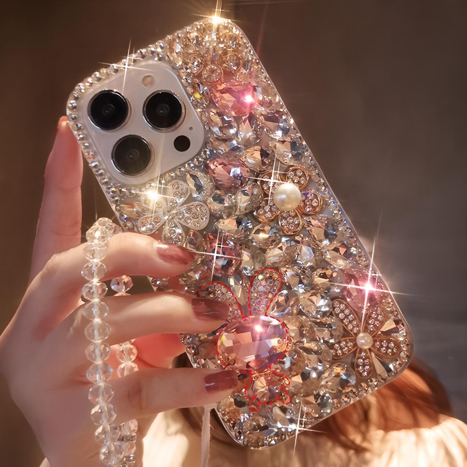 

Glitter Rhinestone Phone Case For XiaoMi Poco C75 C65 C71 C55 C61 4G 5G Bling Crystal Diamond Floral Cover Poco C75 4G розовый