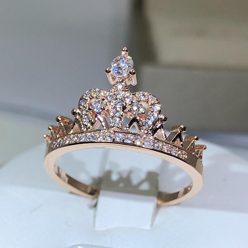 925 Stříbrný Nádherný Prsten Princeznovské Korunky Pro Dámy Růžové Zlato Zirkonový Prsten Zásnubní Narozeninový Šperk Dárek