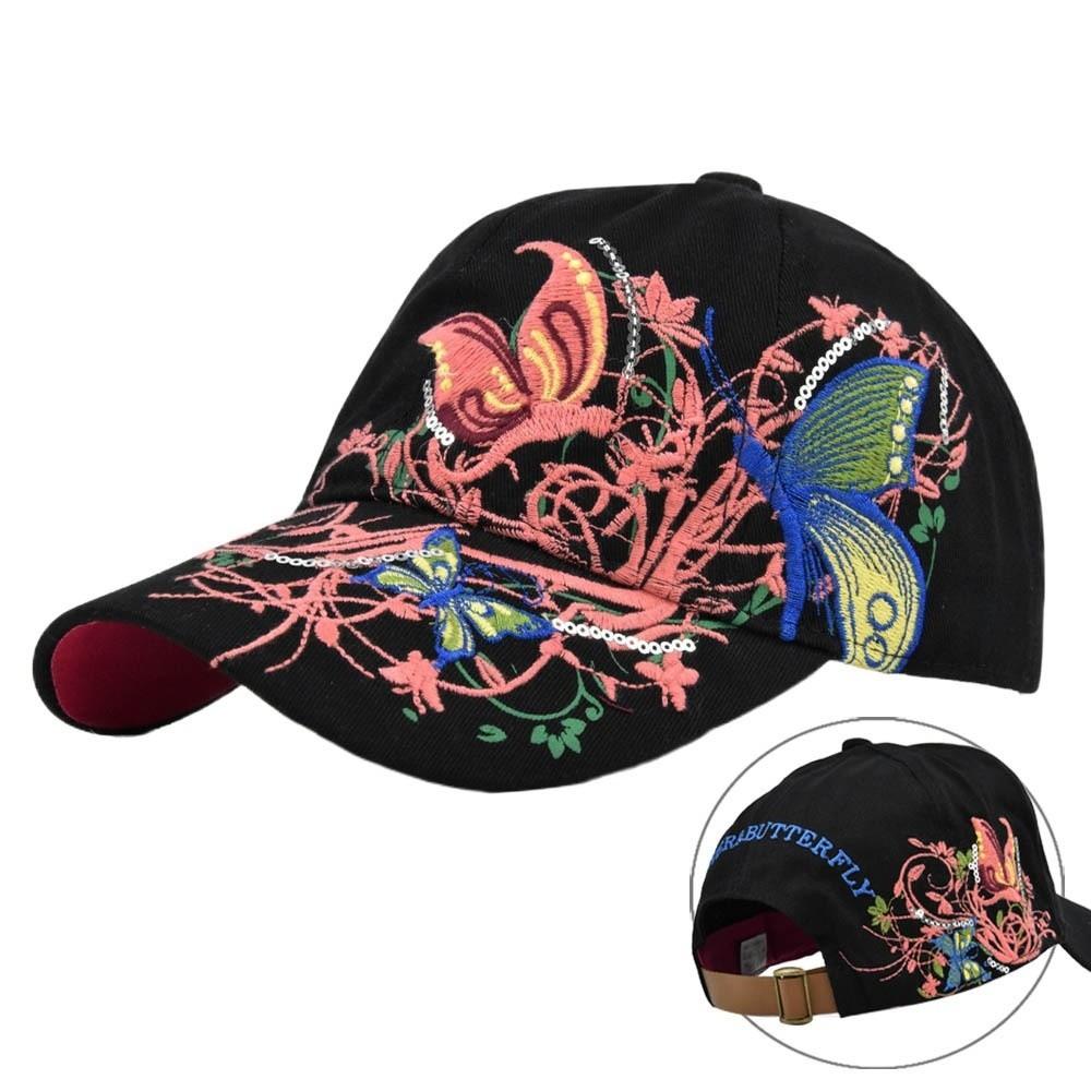 Embroidered Butterfly Baseball Cap Sequin Cotton Baseball Cap Creative Peaked Cap  Travel