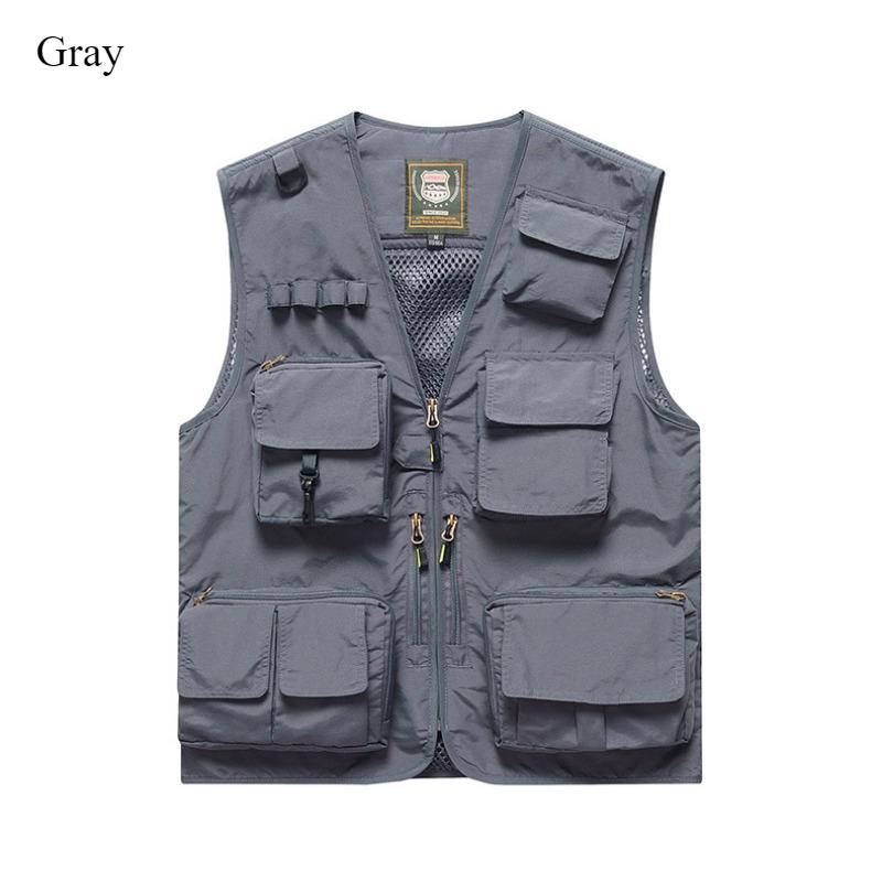 

Зимний мужской повседневный жилет для активного отдыха с несколькими карманами, жилет для фотосъемки, рыбалки, жилет большого размера, быстросохнущий сетчатый жилет, куртка без рукавов 7XL серый