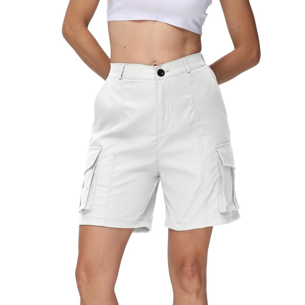 Women's Casual High Waist Solid Color Elastic Waist Shorts
