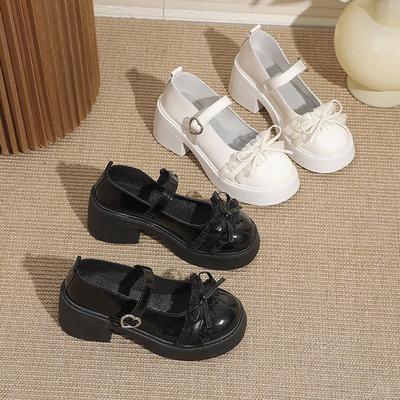 Japanese Heightening French Versatile Mary Jane Single Shoes Women's 2025 Summer New Bow Thick High Heel Small Leather Shoes Women