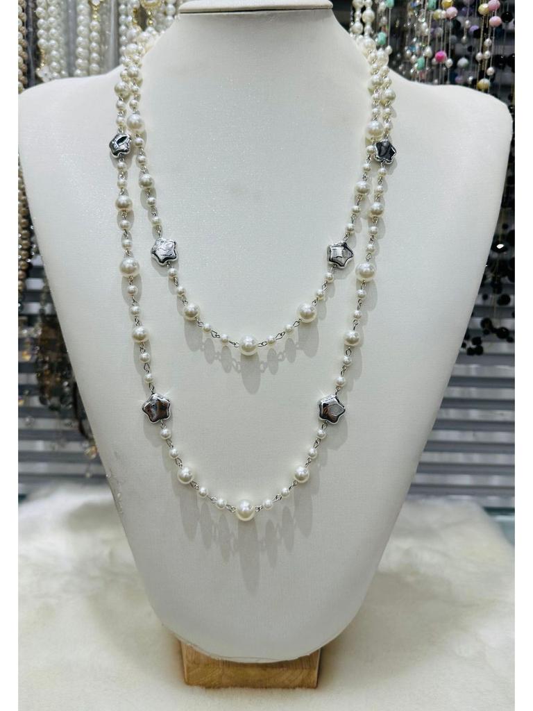 NK-275 Multi-Layer Glass Pearl Necklace - Love, Plum Blossom, Geometric Design