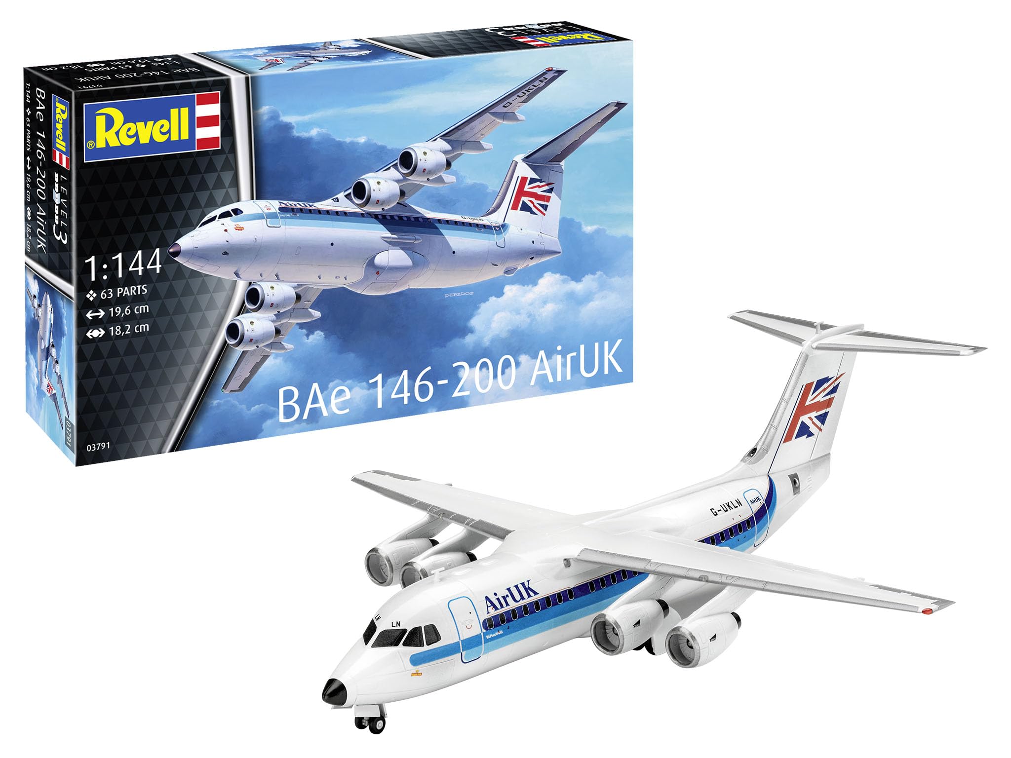 

Немецкий Revell 1/144 Bae 146 (RJ85) - AirUK Пластиковая модель 03791 (Самолет)