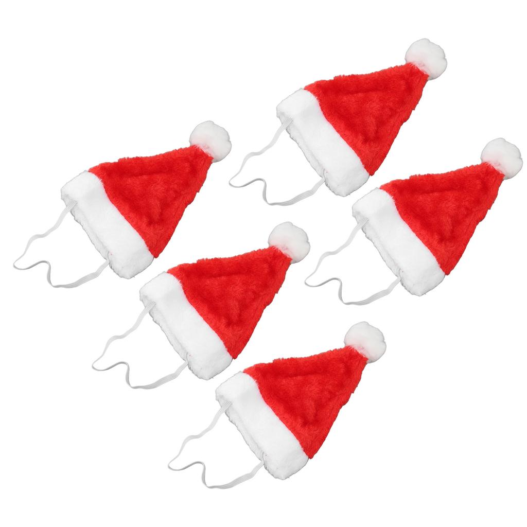 5 Stück Weihnachten Haustierhut Rot Plüsch Gummiband Hund Katze Niedlich Haustier Weihnachtsmannmütze für Feiertagsparty Kostüme