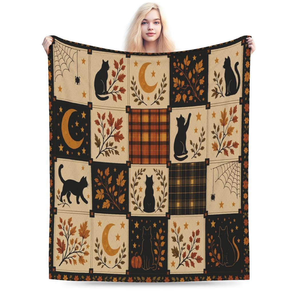Halloween Black Cats Blankets Witchy Kitty Fleece Awesome Warm Throw Blankets for Bedspread Spring/Autumn