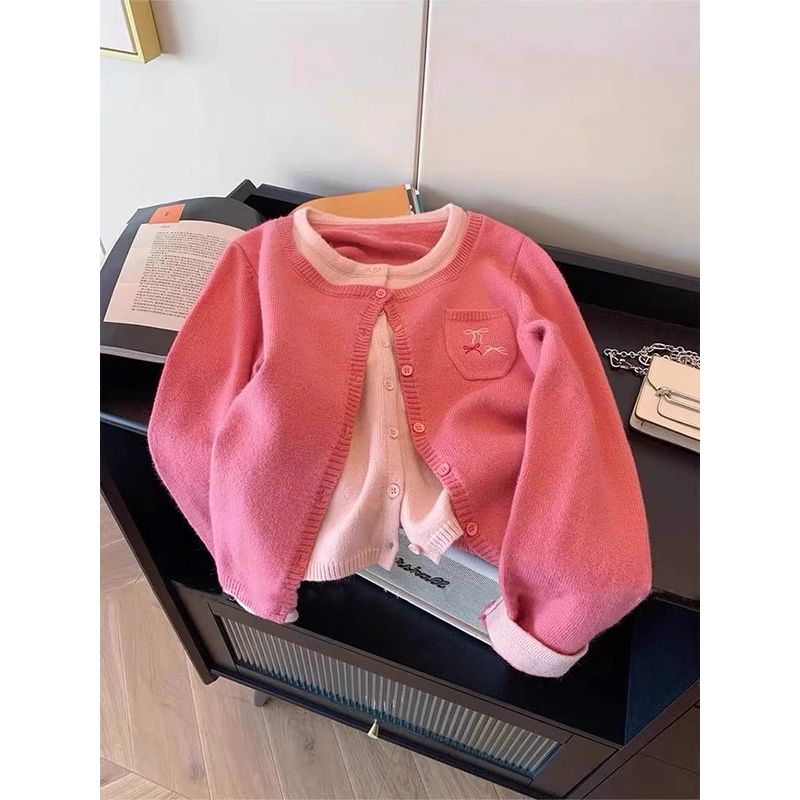 

Серия Сладкий Контрастный Цвет Лоскутная Вязаный кардиган Женский Весна и Осень Дизайнерский Нишевый Универсальный Свитер Верхняя одежда Мода Rose pink S