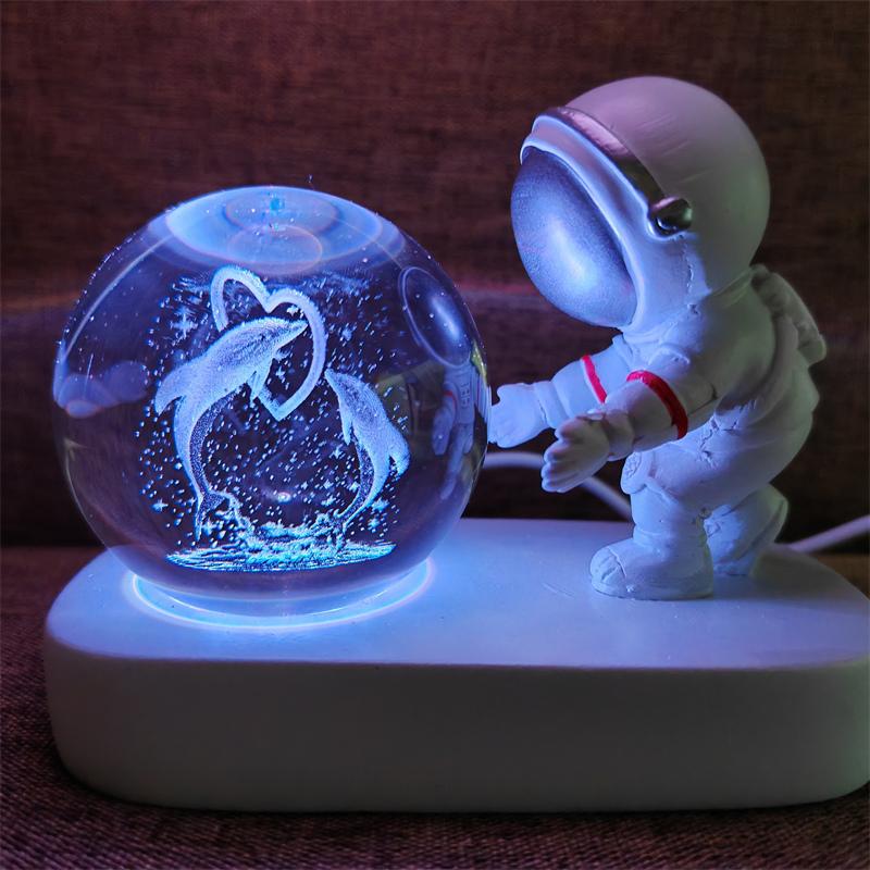 Astronaut Creativ 3D Minge de Cristal Led Lumină de noapte pentru Dormitor Copii Planetă Spațiu Lampă Sistem Solar USB Cadou de Crăciun pentru copii