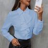 Elegantes Raff-Patchwork Lockeres Chiffon-Hemd Damen Langarm Bürobluse Süßes Revers Mode Frühling Herbst Freizeit Unifarbene Oberteile Neue Kleidung