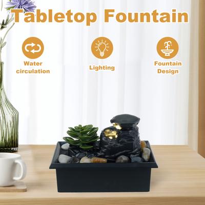Tabletop Waterfall Home Decor Relaxation Meditation Desktop Fountain with Lights Flowing Water Ornaments for Bedroom Living Room