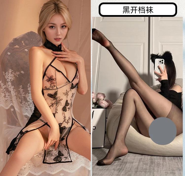 Sexy lingerie classical embroidery elegant cheongsam suit sexy hot passion perspective uniform seduction bed flirting
