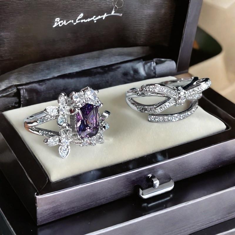 Delicate Small Fragrant Style Bow Full Of Diamonds Zir*****Pen Ring Women'S Light Luxury High-End Niche Design Super Fairy Ring