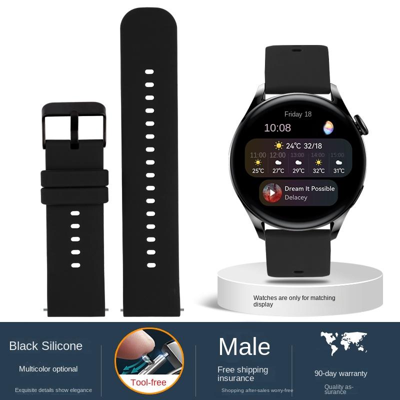 Quick release For Huawei GT1 GT2 GT3 Magic2 Watch3 honour 2/2e GS PRO soft watch strap 20 22mm Black Silicone watchband bracelet