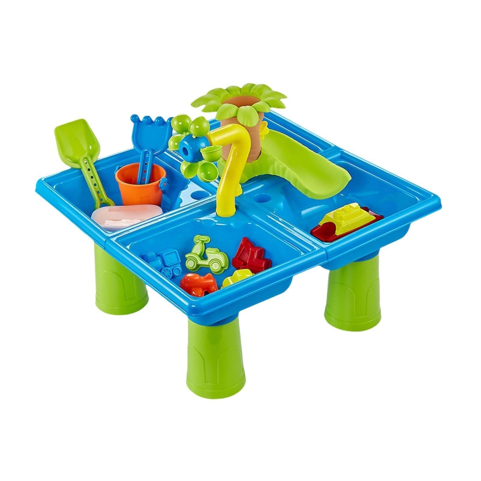

Детский столик для игры с песком и водой - с формочками, водяным колесом, горкой, ложкой, ведром и песком, набор для сенсорной активности из 24 предметов, пляжные игрушки для улицы и дома One Size